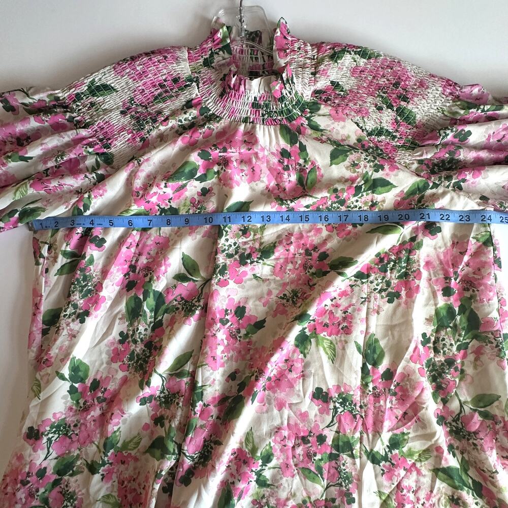 Tuckernuck Gossamer Pink Hydrangea Lydia Blouse Womens XL Pink Green Flowy Vacay - Picture 9 of 11